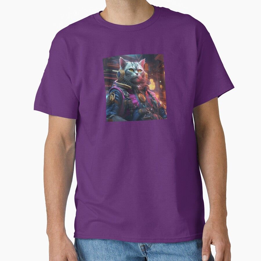 Cyberpunk Cat Captain Violet Meow Shaggy Town by GrinGalore T-Shirts, Hoodie, Sweatshirt | BlankRebels.com (Image 1)