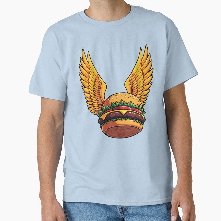 Flying Burger with Golden Wings: Magical Comic-Style Art by WAUZ T-Shirts, Hoodie, Sweatshirt | BlankRebels.com (Image 1)
