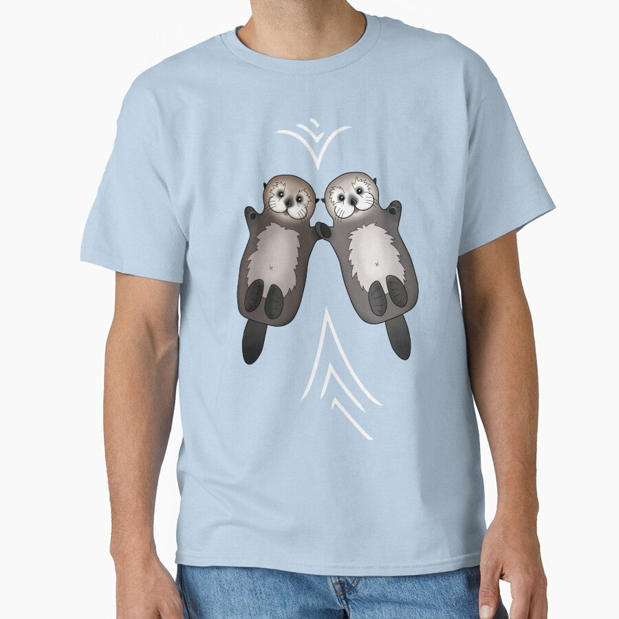 Otters Holding Hands - Sea Otter Couple by Pretty In Ink T-Shirts, Hoodie, Sweatshirt | BlankRebels.com (Image 1)