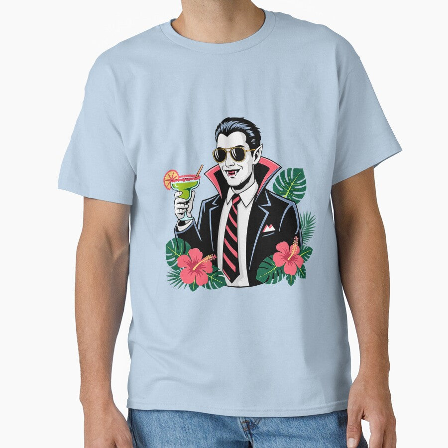 Tropical Vampire with Cocktail - Halloween Vibes by VibrArtco T-Shirts, Hoodie, Sweatshirt | BlankRebels.com (Image 1)