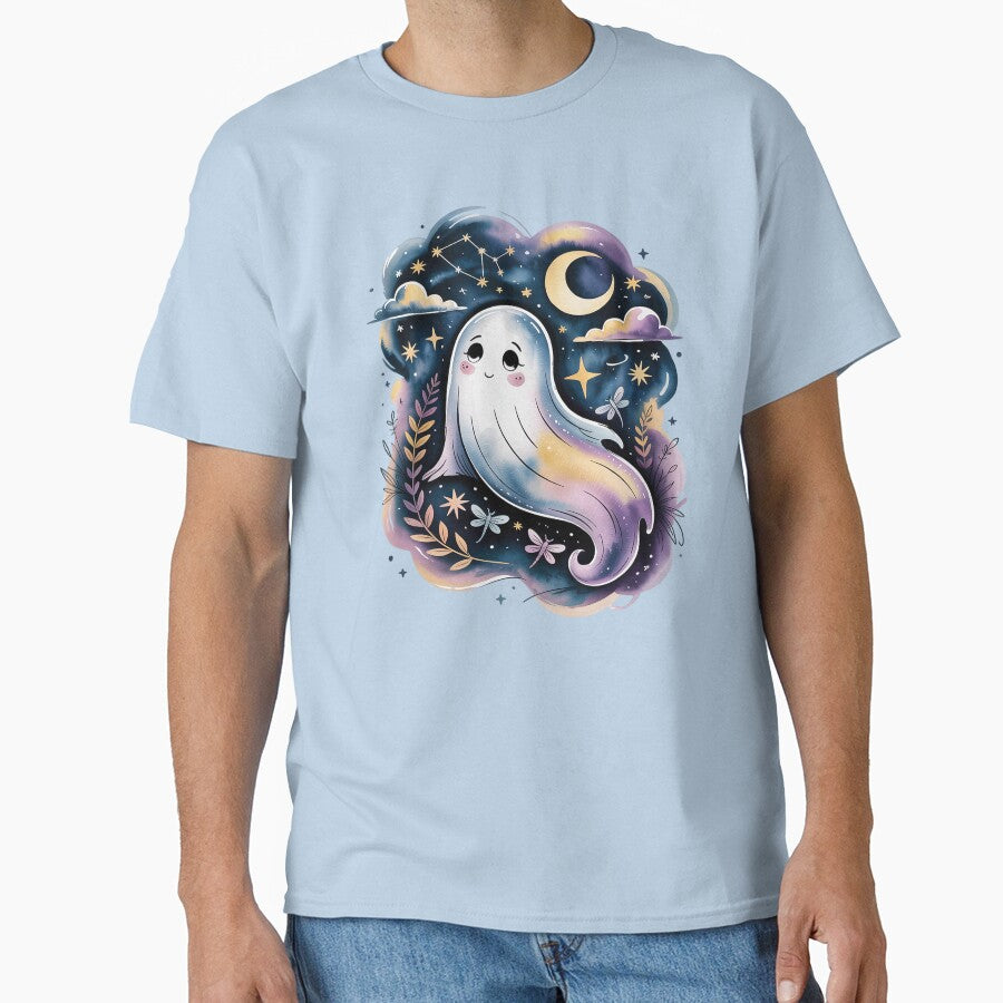 Stargazer Ghost TShirt Celestial Watercolor Tattoo Tee, Dreamy Night Sky Aesthetic Top Unisex Tee, Sweatshirt... (Image 1)