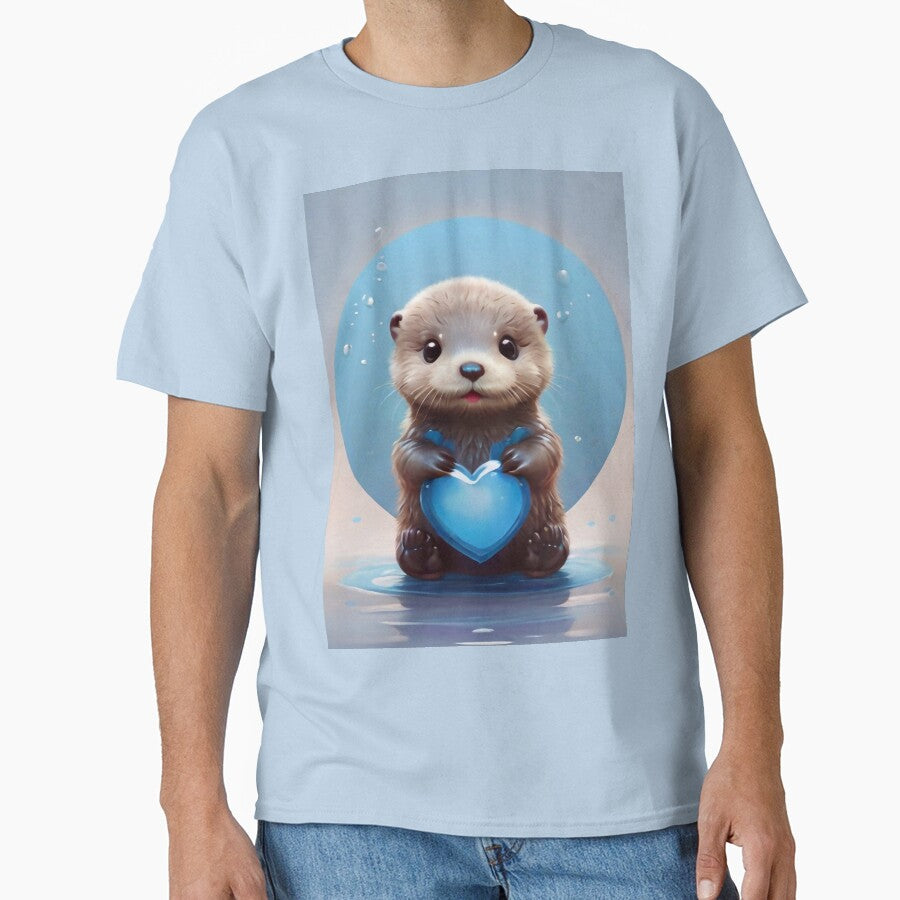 Baby otter with a blue heart by M-Y-A-R-T-