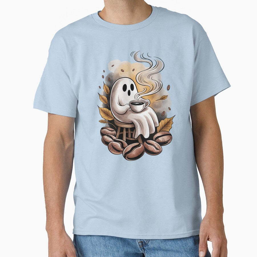 Cozy Coffee Break Ghost Shirt Cozy Watercolor Tattoo Tee, Caffeine Lover Aesthetic TopUnisex Tee, Sweatshirt... (Image 1)