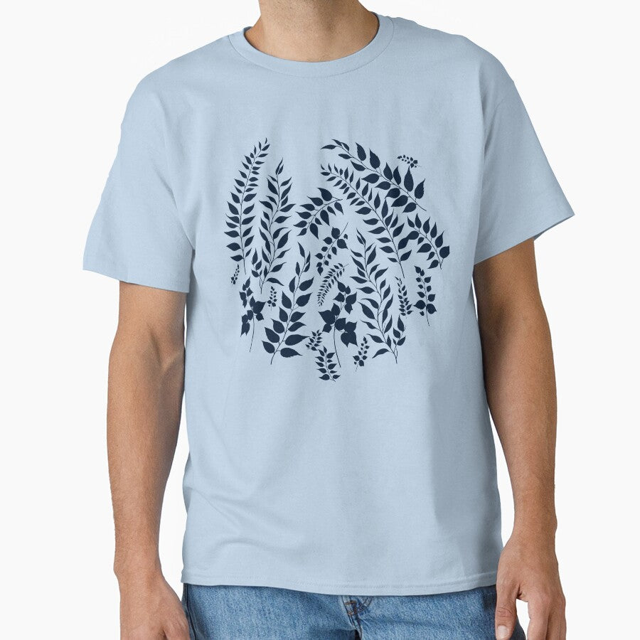 Greenery Botanical Print Navy Blue Leaves by SilverPegasus T-Shirts, Hoodie, Sweatshirt | BlankRebels.com (Image 1)