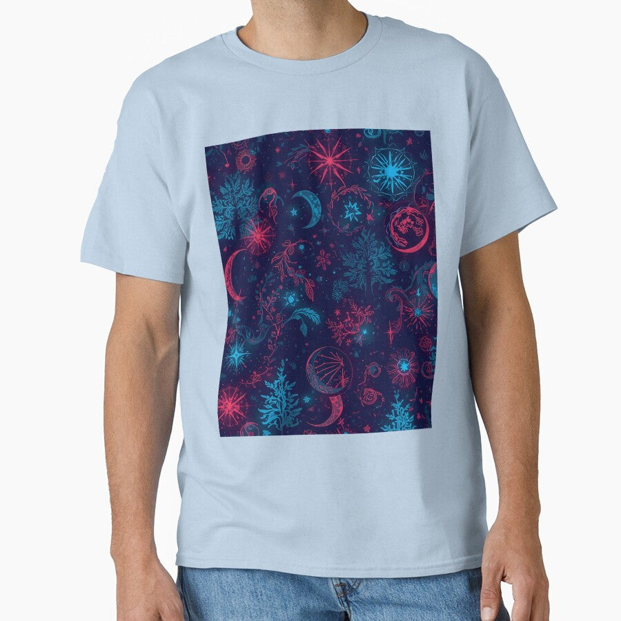 Celestial Mysticism: Neon Moon and Star Pattern by VibranPalette T-Shirts, Hoodie, Sweatshirt | BlankRebels.com (Image 1)