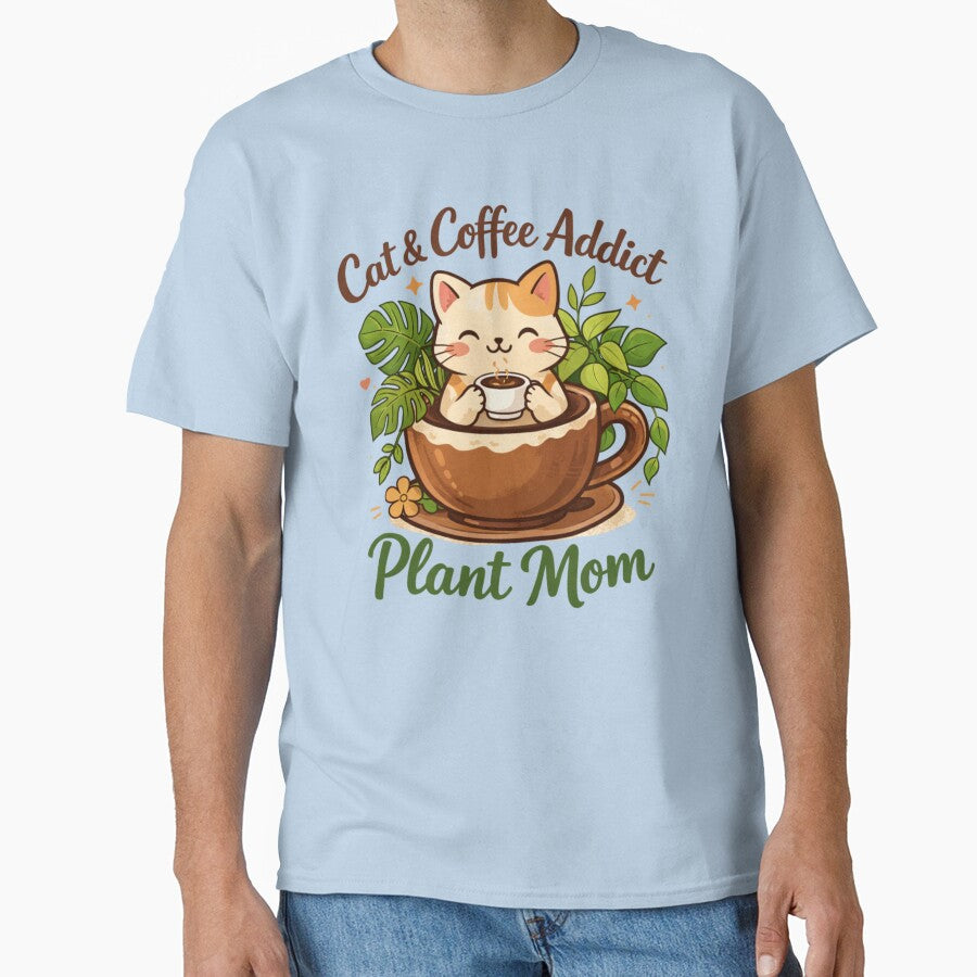 Cute Cat Coffee Lover Plant Mom Illustration by TeeSpectrume T-Shirts, Hoodie, Sweatshirt | BlankRebels.com (Image 1)