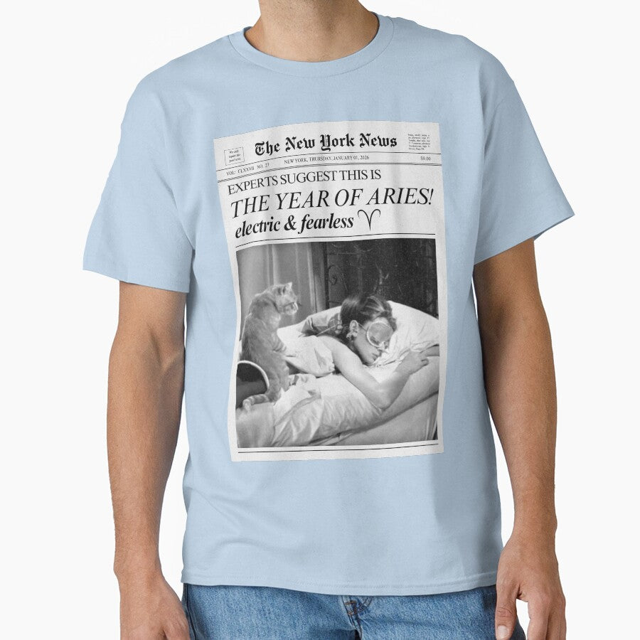 Aries Zodiac Sign Newspaper by SaltedBeachPaperie T-Shirts, Hoodie, Sweatshirt | BlankRebels.com (Image 1)