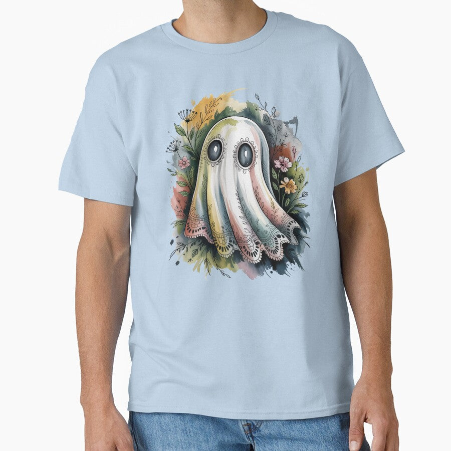 A Peaceful Botanical Lace Ghost Shirt Whimsical Cottagecore Spirit Dreamy Watercolor Boho Ghost Nature Lover... (Image 1)