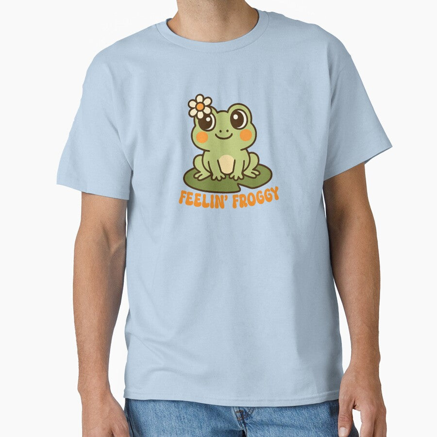 Feeling Froggy – Cute Funny Frog Quote Illustration Sticker by Suzy Perez Art T-Shirts, Hoodie, Sweatshirt (Image 1)