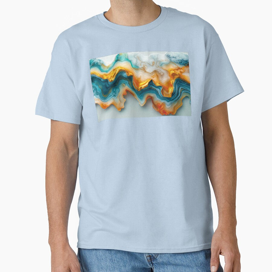Teal and Gold Abstract Marble Art – Geode Fluid Waves, 3D Mineral Flow Background, Modern Wall Deco by... (Image 1)