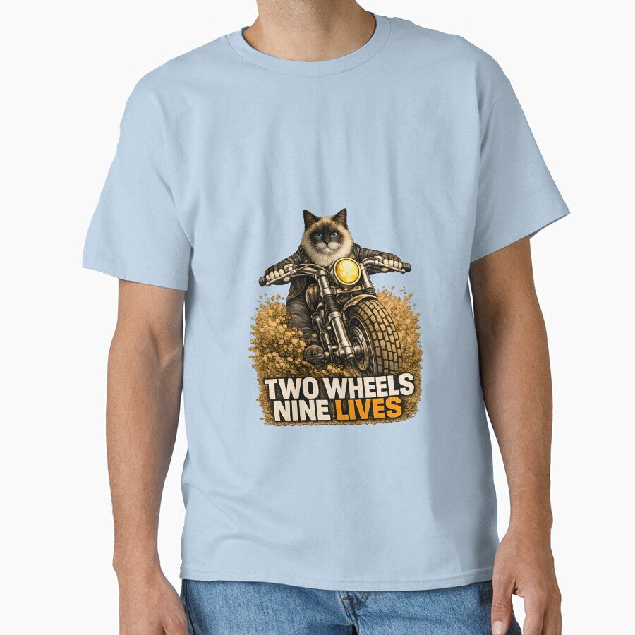 Birman Cat Motorcycle Art – Two Wheels Nine Lives Biker Cat Print Design by PixelsPaws T-Shirts, Hoodie, Sweatshirt (Image 1)