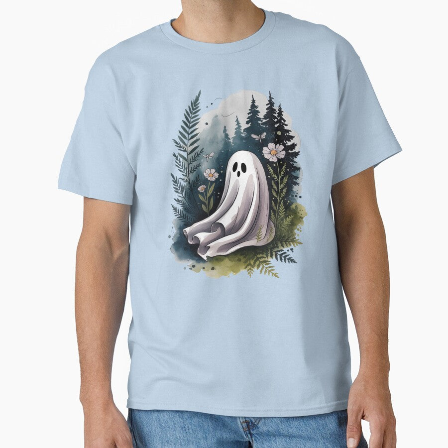 Moody And Whimsical Twilight Forest Ghost Whimsical Tattoo Watercolor Shirt, Cozy Gothic Botanical Ghost,... (Image 1)
