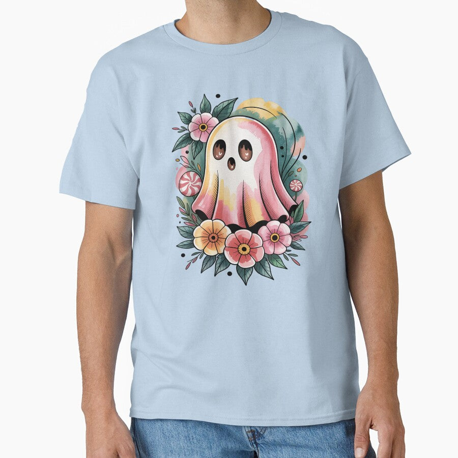 Candy Ghost: Retro Candy Spirit Ghost Shirt Pastel Tattoo Watercolor Tee, Vintage Whimsical Halloween-Inspired... (Image 1)