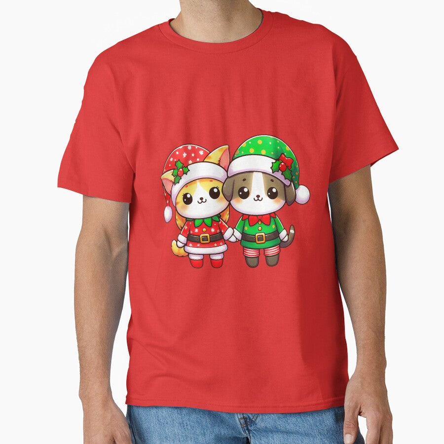Cute Christmas Kitten and Puppy Elves – Festive Holiday Illustration by DailyWeird T-Shirts, Hoodie, Sweatshirt (Image 1)