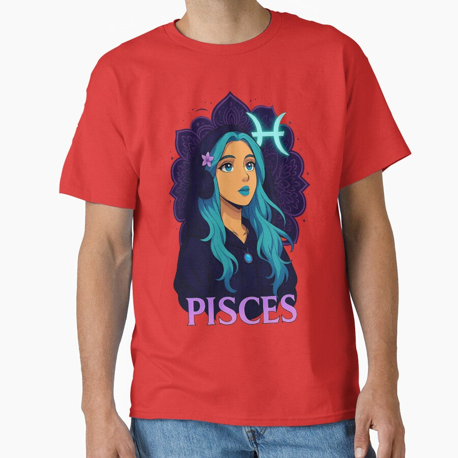 Pisces Dreamer Girl Zodiac Mandala tshirt by Wandering Threads Hoodie, Sweatshirt | BlankRebels.com (Image 1)