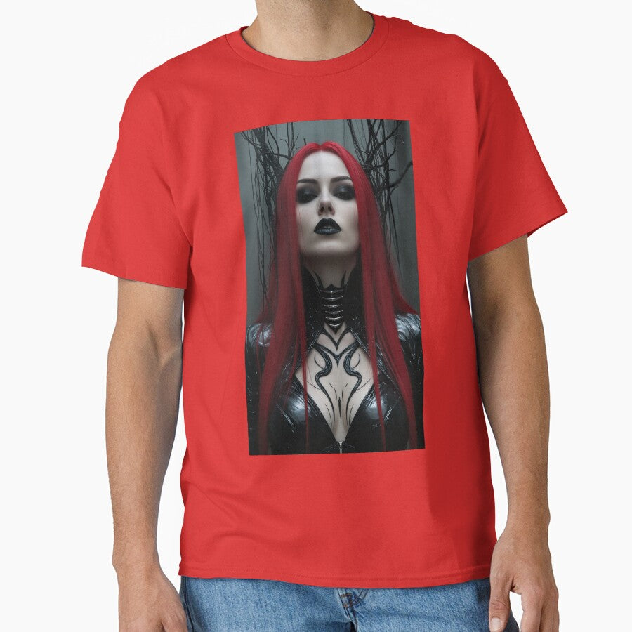 Gothic Warrior Woman | Red & Black Hair Fantasy Design by ArtiQreate T-Shirts, Hoodie, Sweatshirt | BlankRebels.com (Image 1)