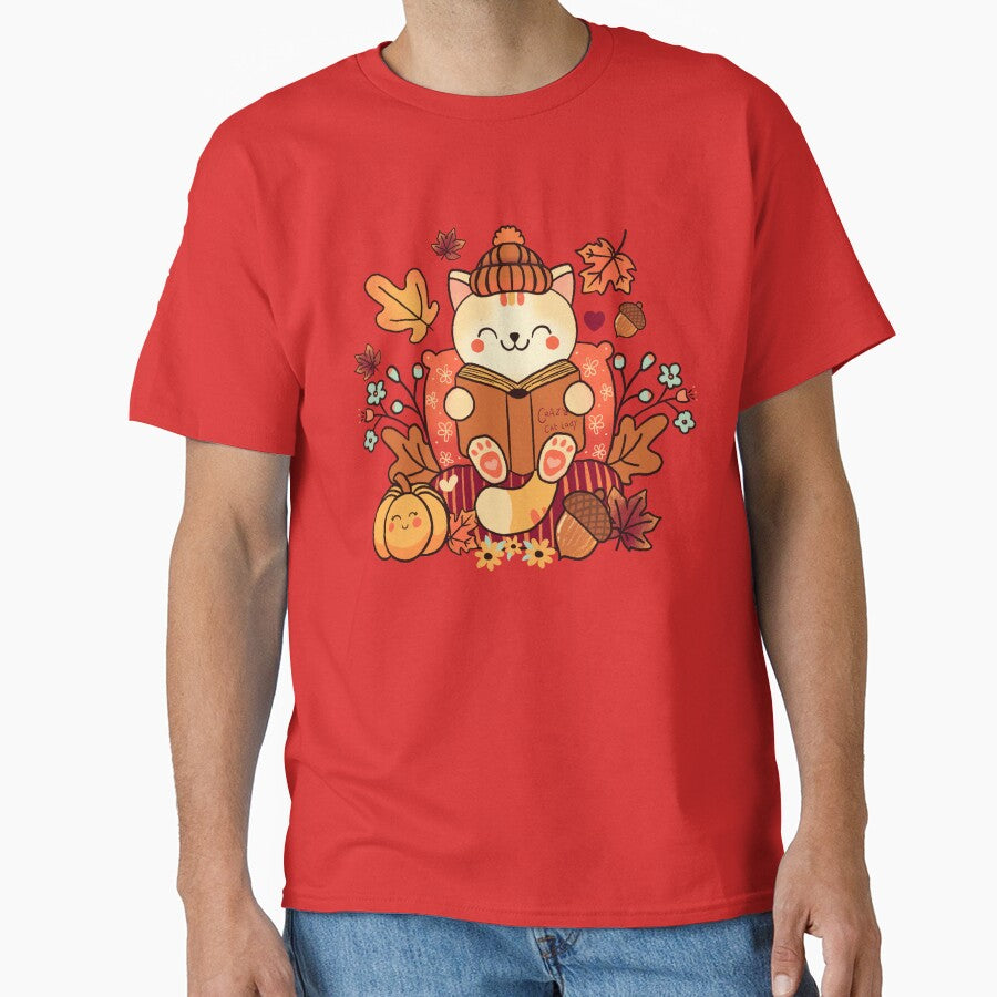 Cute designs for bookish cat moms and dads, fall bookish design by BosskaDesign T-Shirts, Hoodie, Sweatshirt (Image 1)