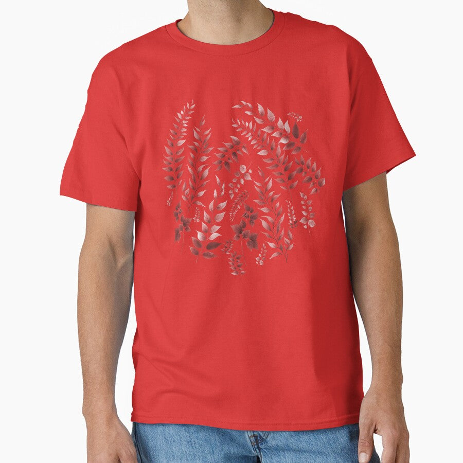 Greenery Botanical Print Dark Red by SilverPegasus T-Shirts, Hoodie, Sweatshirt | BlankRebels.com (Image 1)
