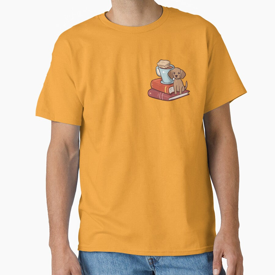 Books And Coffee And Dogs And Social Justice. Cute cartoon style by TheInspiredAI T-Shirts, Hoodie, Sweatshirt (Image 1)
