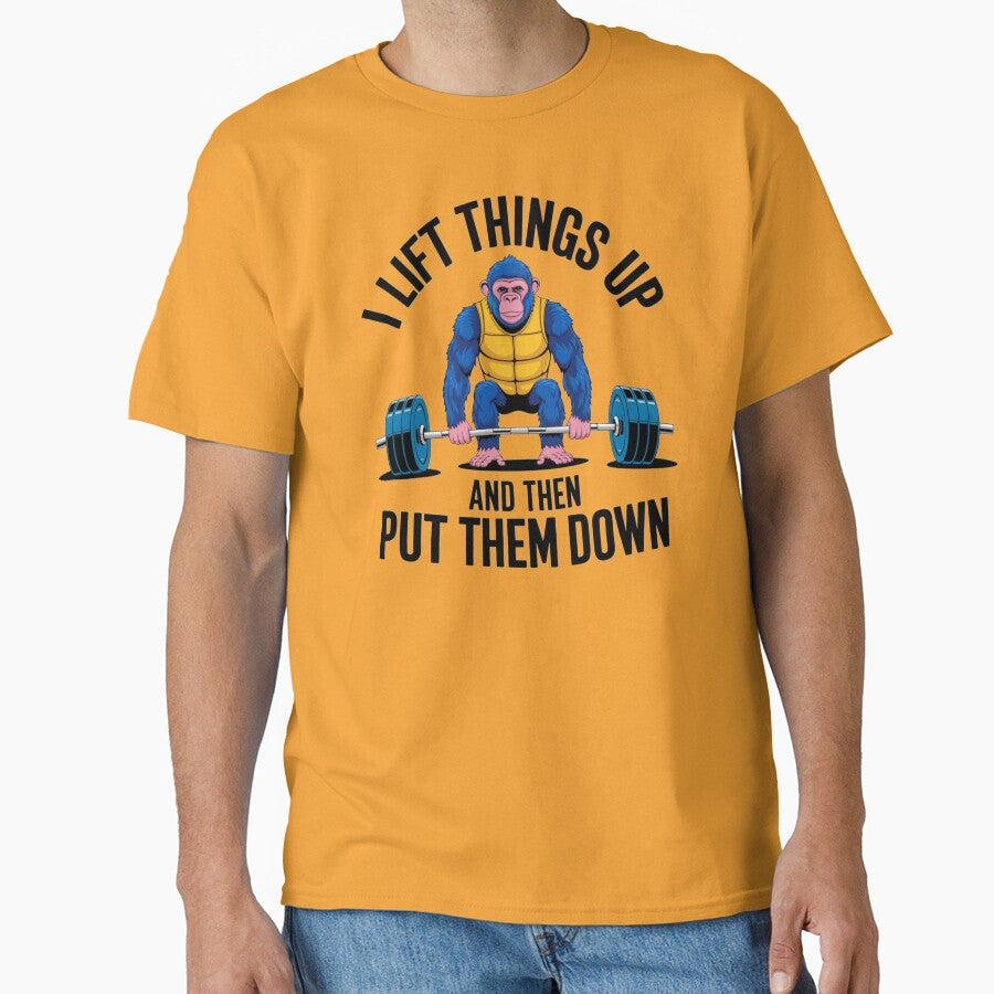 Weight lifting, Ape, gym rat, monkey, funnyfits70, Humor, Funny, retro, vintage, funny quotes, animal humor, by... (Image 1)