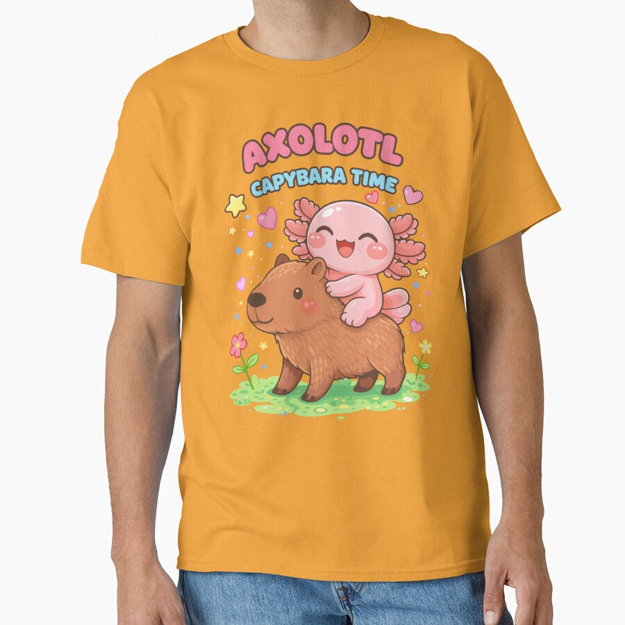 Cute Axolotl Riding a Capybara in Kawaii Funny Style by Sitchko T-Shirts, Hoodie, Sweatshirt | BlankRebels.com (Image 1)