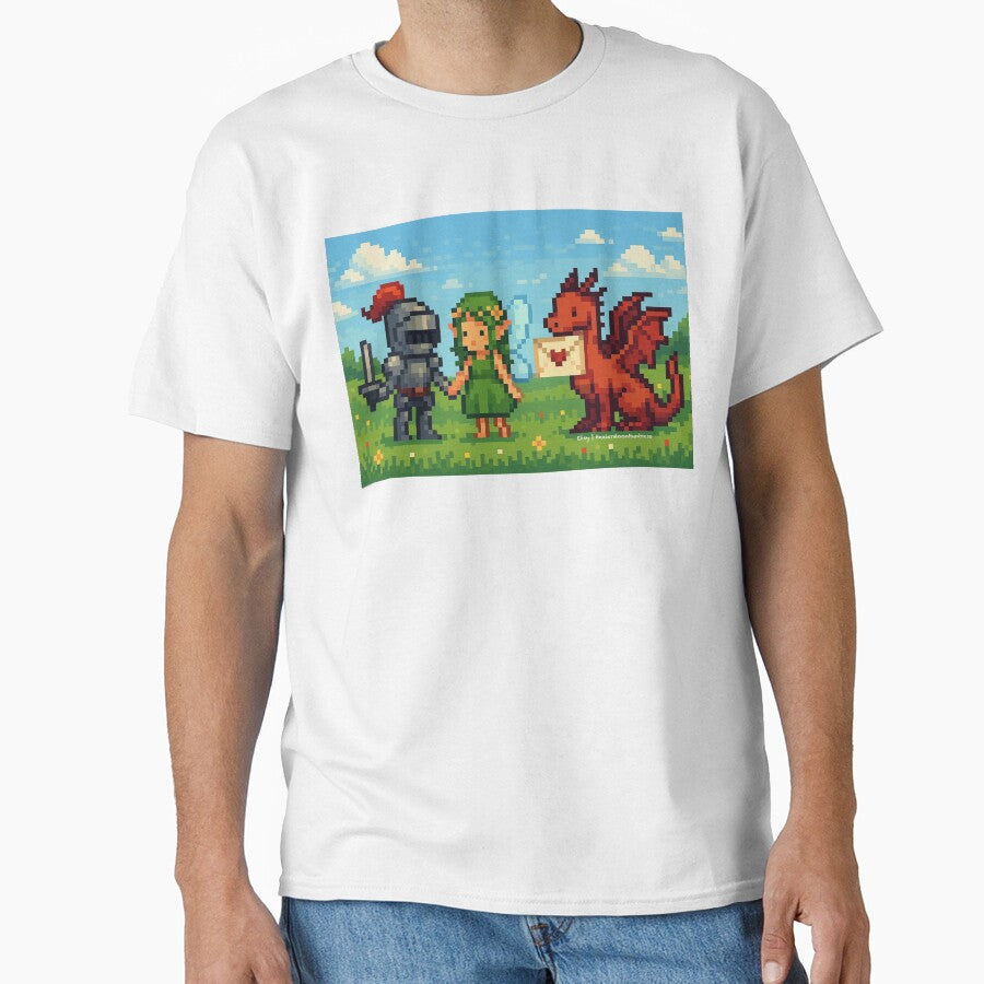Pixel Knight and Fairy Holding Hands with Dragon and Love Letter – Romantic Fantasy Pixel Art Scene by... (Image 1)