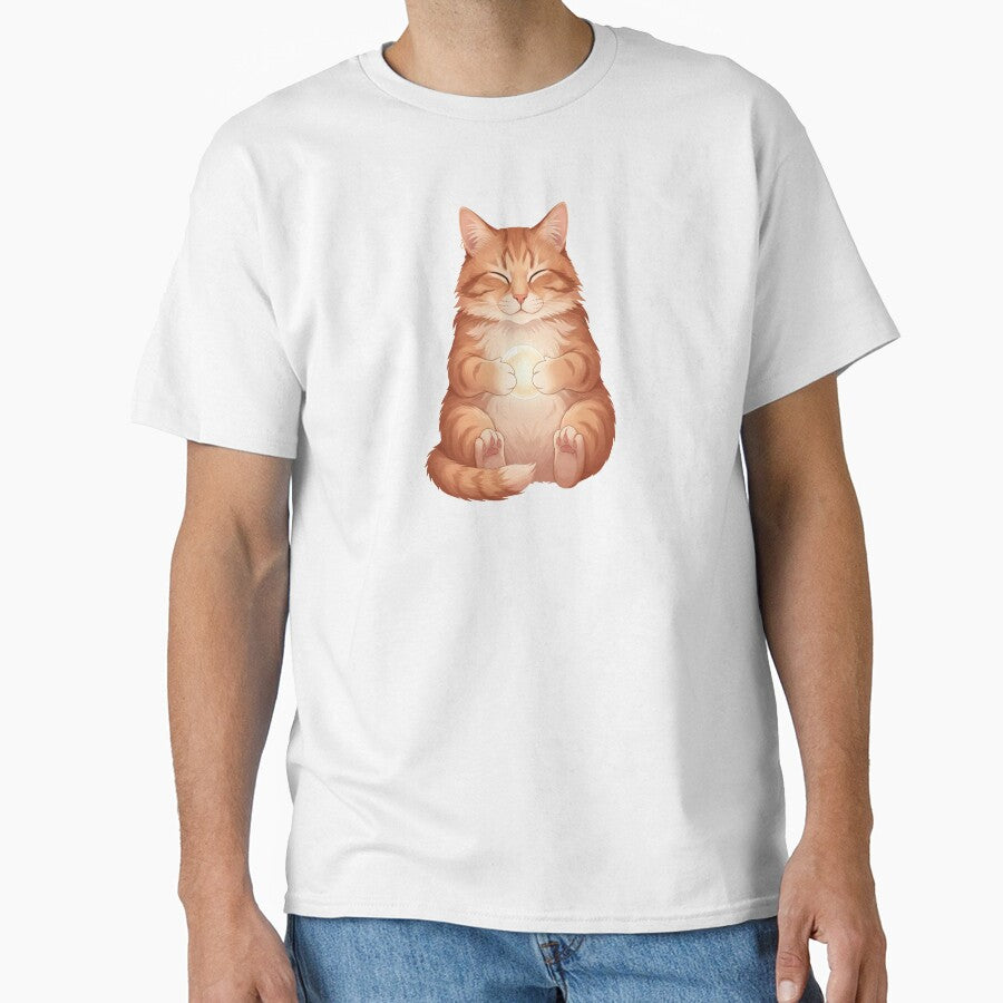 Cute Orange Cat Holding Crystal Ball – Tarot Mystic Kitty Meditation by Soul Path T-Shirts, Hoodie, Sweatshirt (Image 1)