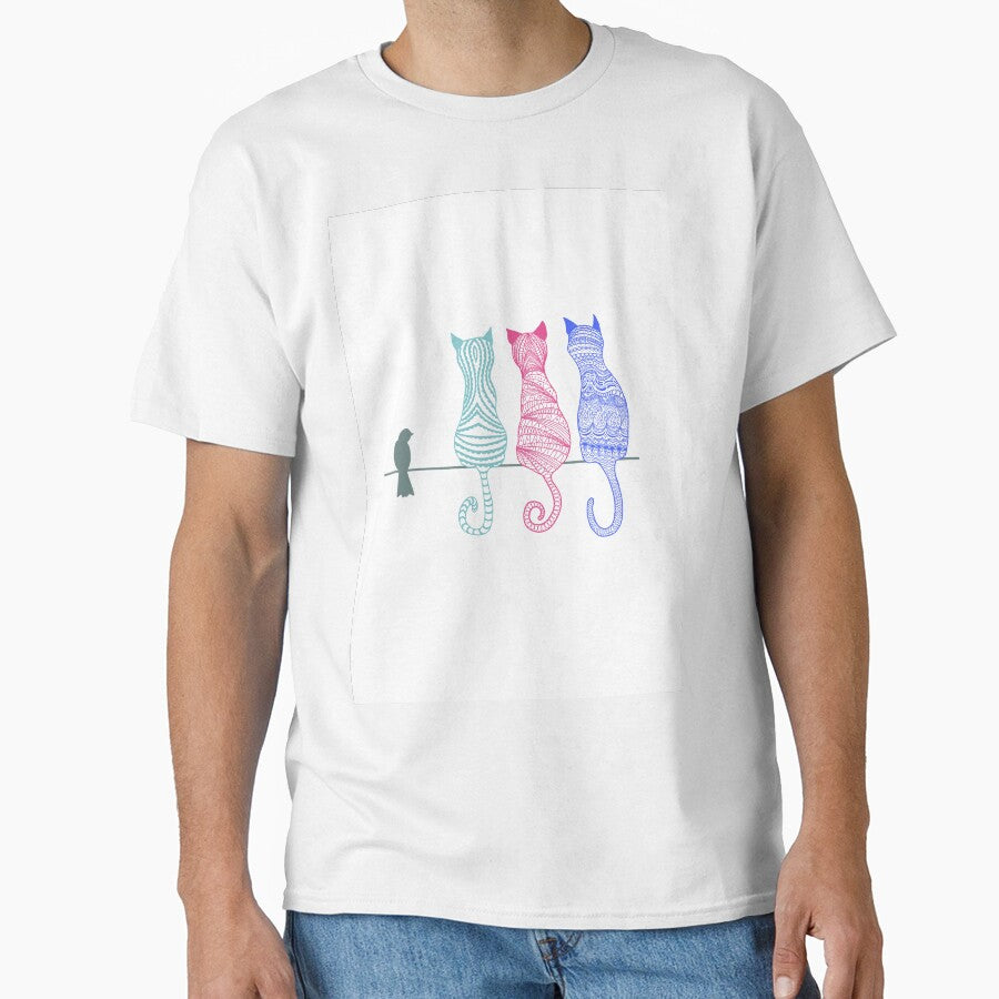 3 Intrigued Cats and a bird by Zoe Jane Morrall T-Shirts, Hoodie, Sweatshirt | BlankRebels.com (Image 1)