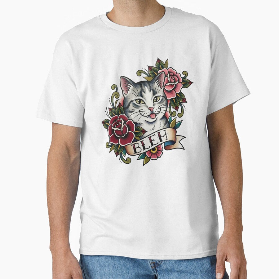 Bleh Cat – Floral Tattoo Flash Art by fernwehbindery T-Shirts, Hoodie, Sweatshirt | BlankRebels.com (Image 1)