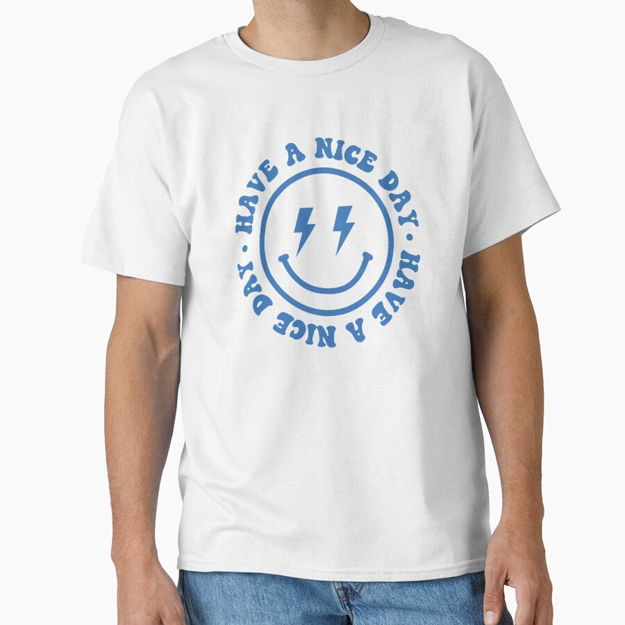 Have a Nice Day Smiley Face Emoji Lightning Bolt Tshirt Sweatshirt Sticker by ProjectHippie Hoodie (Image 1)