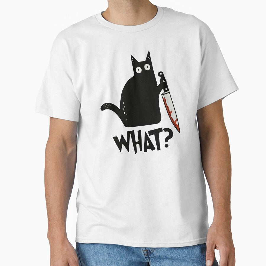 Cat What? Murderous Black Cat With Knife Gift Premium T-Shirt by ZeLittleFamily Hoodie, Sweatshirt (Image 1)