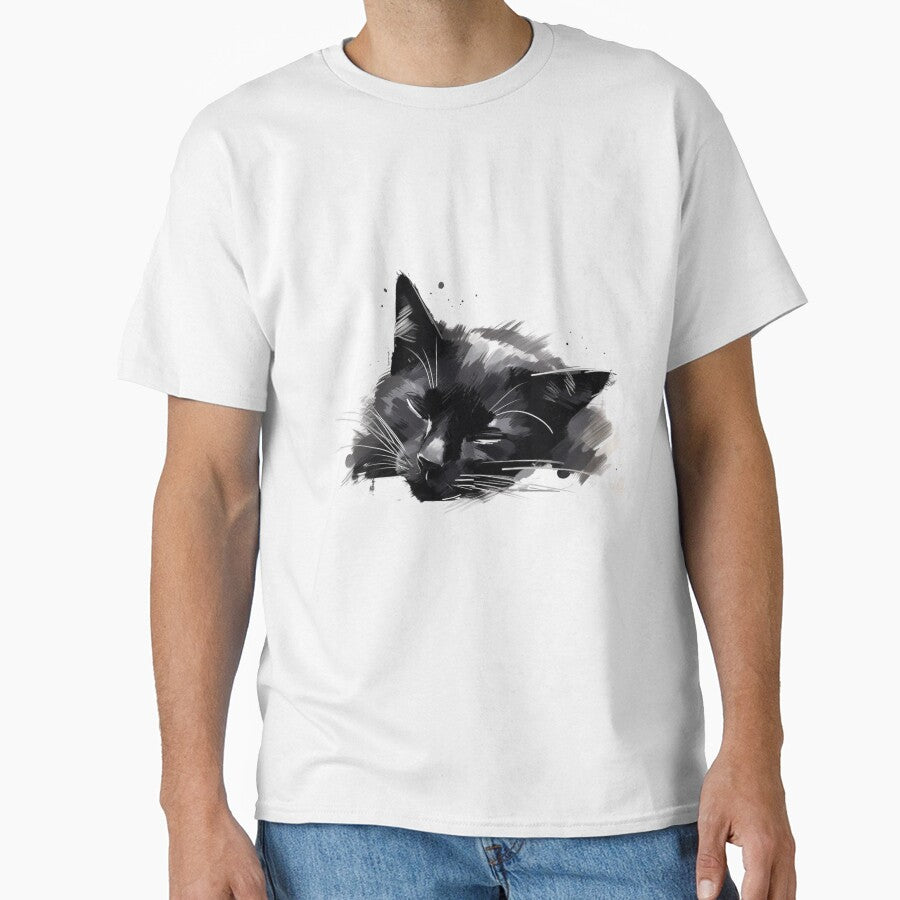 Lazy black cat sleeping drawing style by apseen T-Shirts, Hoodie, Sweatshirt | BlankRebels.com (Image 1)