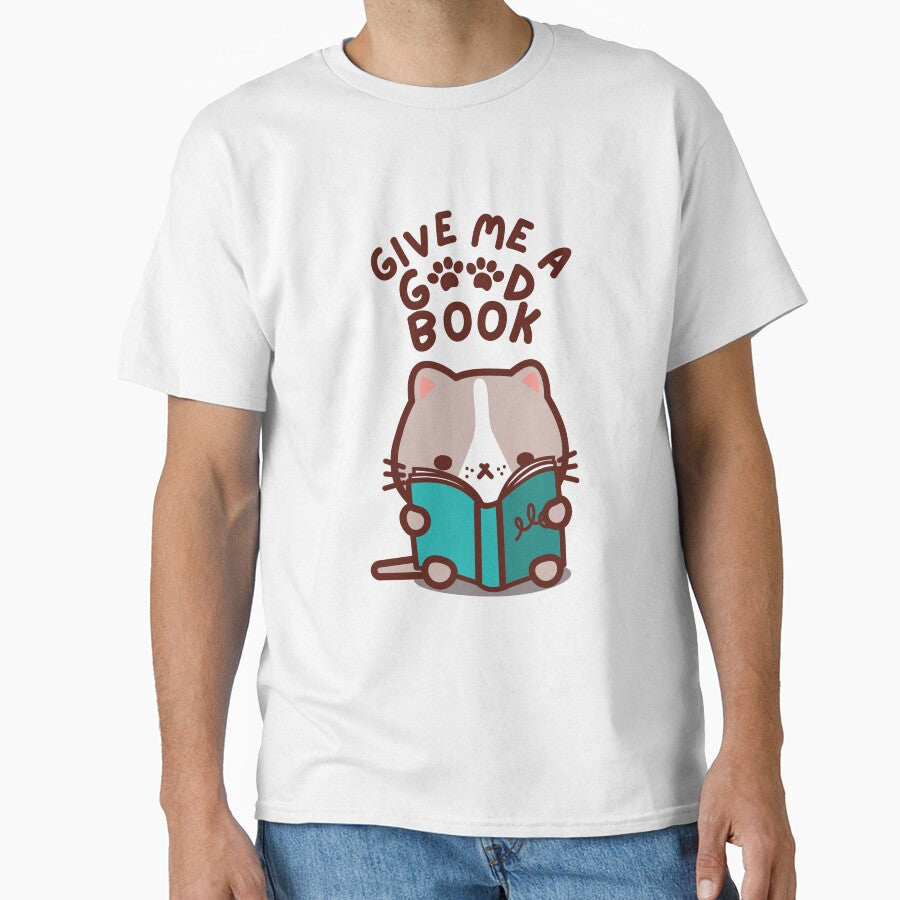 Give Me a Good Book Cute Kawaii Cat by UnwindMoon T-Shirts, Hoodie, Sweatshirt | BlankRebels.com (Image 1)