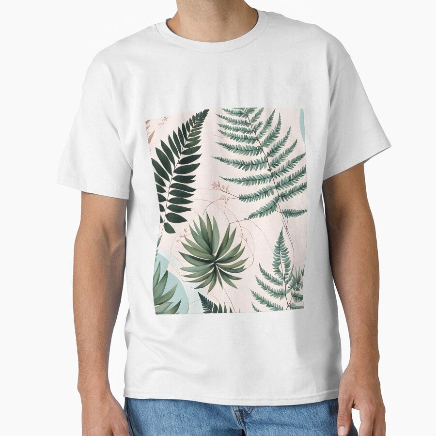 Mid Century Botanical Retro Geometric Leaves  Florals  Peach,  Green by Prints and Lifestyle T-Shirts, Hoodie,... (Image 1)