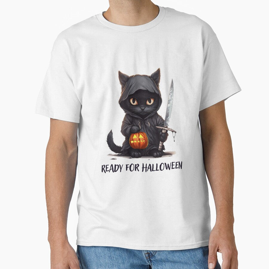 Halloween black cat ready for Halloween with text by Mikakujumi T-Shirts, Hoodie, Sweatshirt | BlankRebels.com (Image 1)