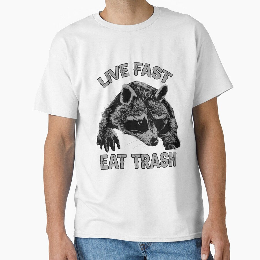 Live Fast Eat Trash Raccoon Sunset by jie lin T-Shirts, Hoodie, Sweatshirt | BlankRebels.com (Image 1)