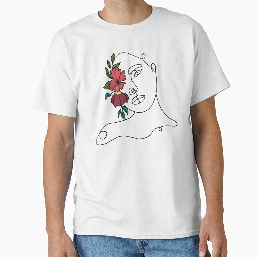 Line Art Drawing - Woman and Floral by Nebatsang T-Shirts, Hoodie, Sweatshirt | BlankRebels.com (Image 1)