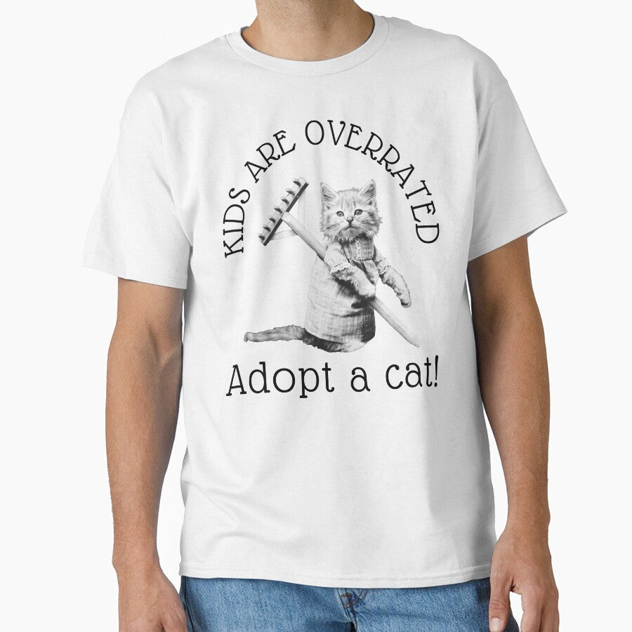 Kids are Overrated Adopt a Cat | Boy Cat | Black Typography by HappyHowler T-Shirts, Hoodie, Sweatshirt (Image 1)