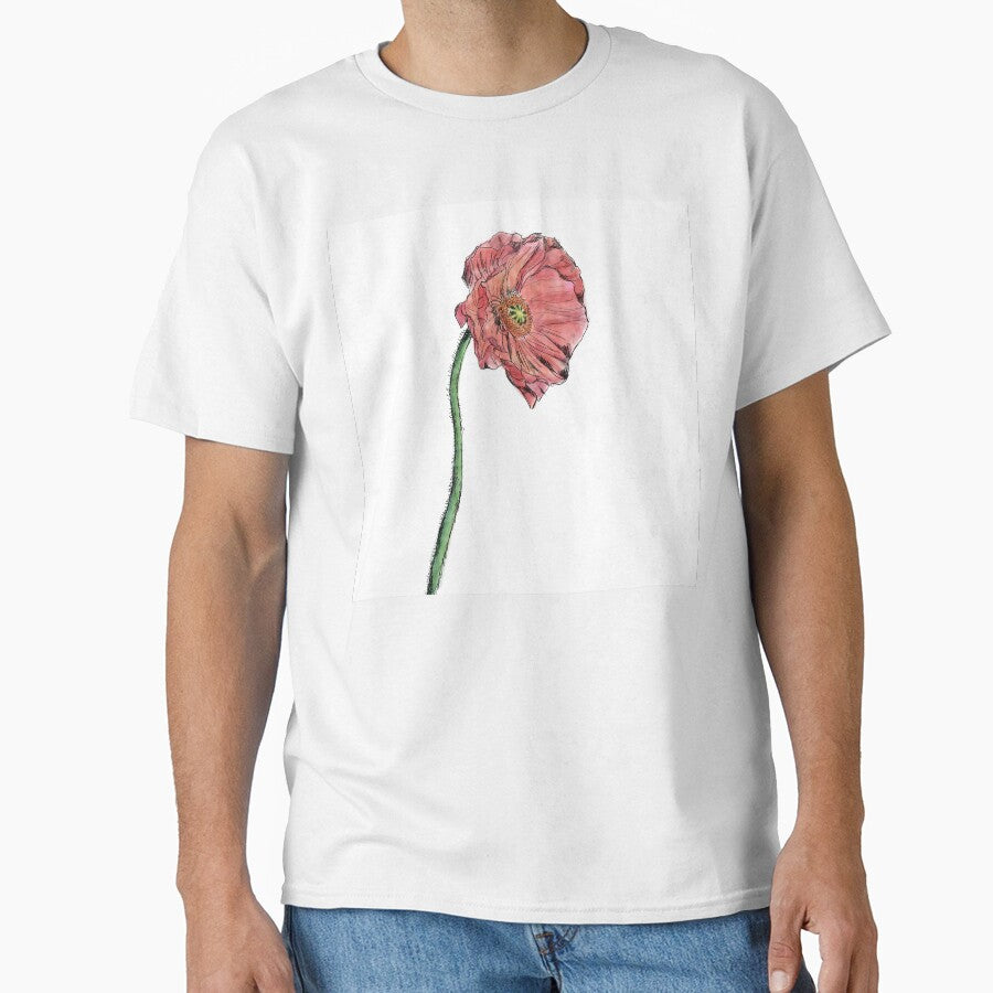 Coral Poppy Pen and Watercolor Portrait by Nathan Graves Art T-Shirts, Hoodie, Sweatshirt | BlankRebels.com (Image 1)