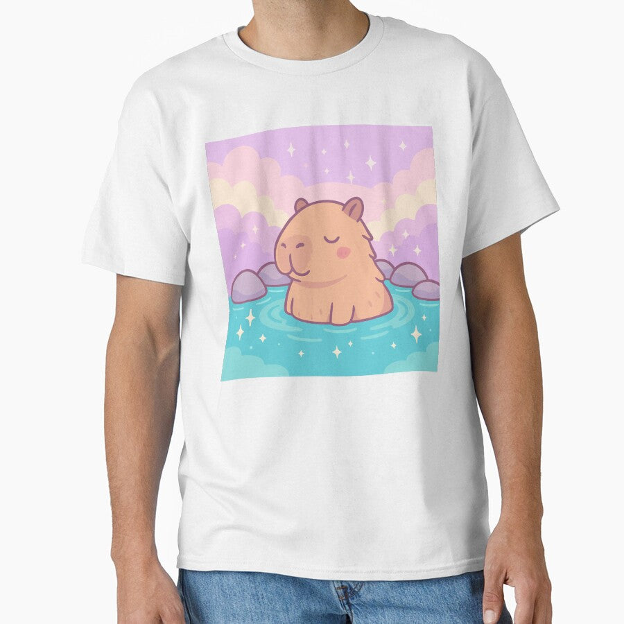 Capybara Onsen Nap – Kawaii Dreamcore Pastel Animal Illustration by Cuckoo Parrot T-Shirts, Hoodie, Sweatshirt (Image 1)