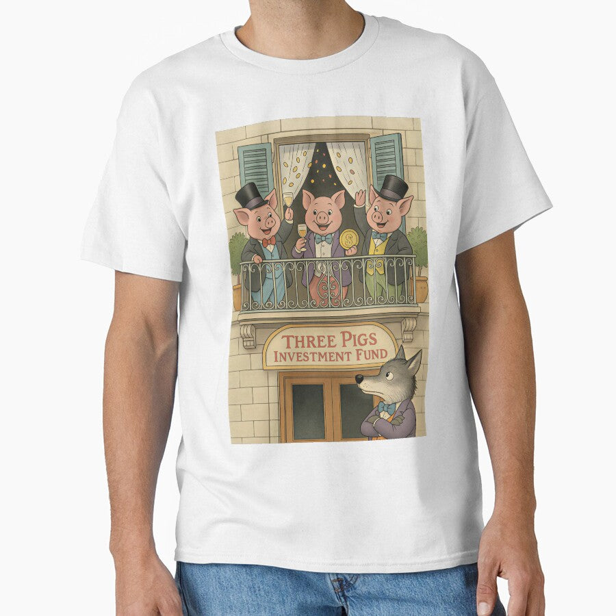 Three Little Pigs Investment Fund - Funny Fairy Tale Parody Wall Street Art by SammyMorry T-Shirts, Hoodie,... (Image 1)