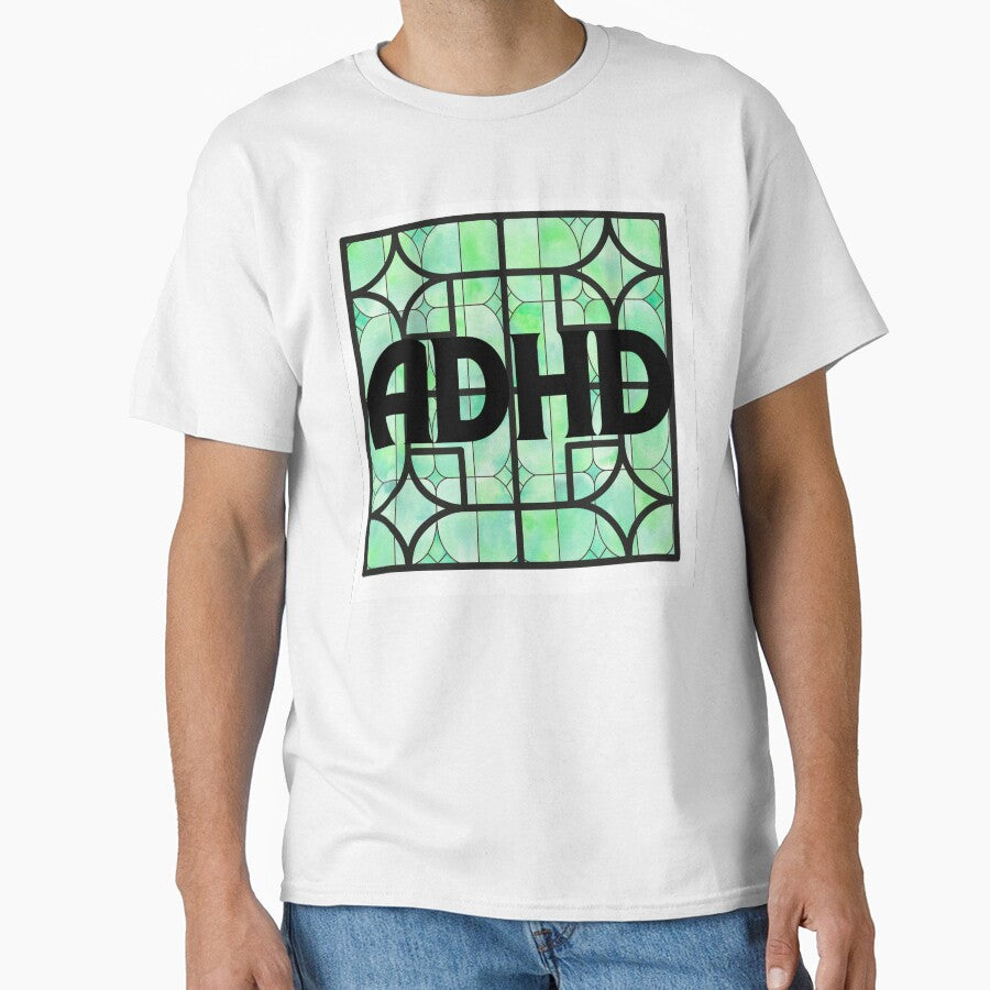 ADHD Stained Glass Typography – Green Abstract Neurodivergent Art by plutobleuu T-Shirts, Hoodie, Sweatshirt (Image 1)