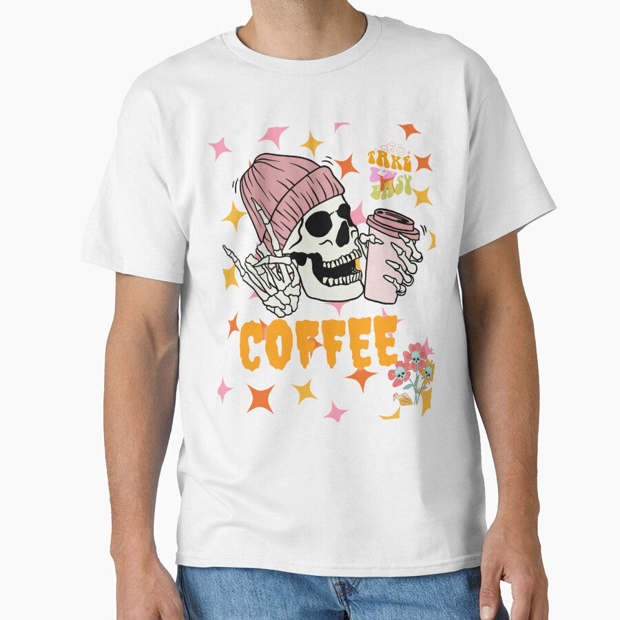 Coffee Drinking Hiphop Skeleton Take Easy Halloween T-Shirts, Hoodie, Sweatshirt