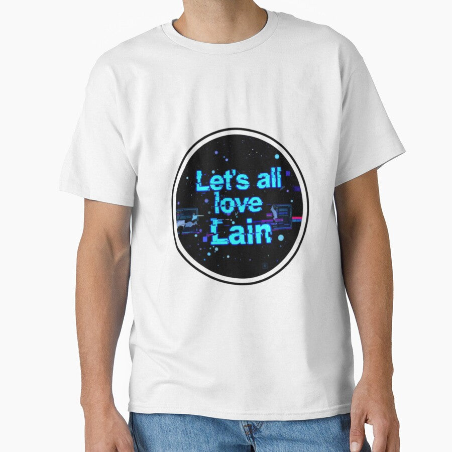 Let's all Love Lain text serial Experiments Lain sky Aesthetic | Cute Bear Hoodie Anime Vaporwave Design by... (Image 1)