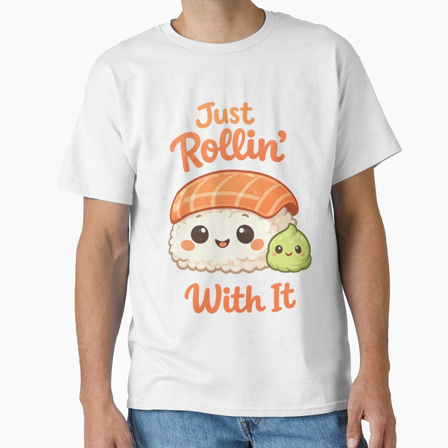 Just Rollin’ With It – Cute Sushi Illustration T-Shirt Design by Vaqira Hoodie, Sweatshirt | BlankRebels.com (Image 1)