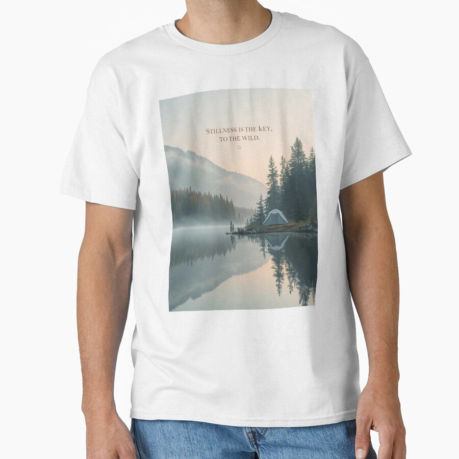 Stillness is the Key Lakeside Camping T-Shirt | Serene Nature Art by Falconwolf