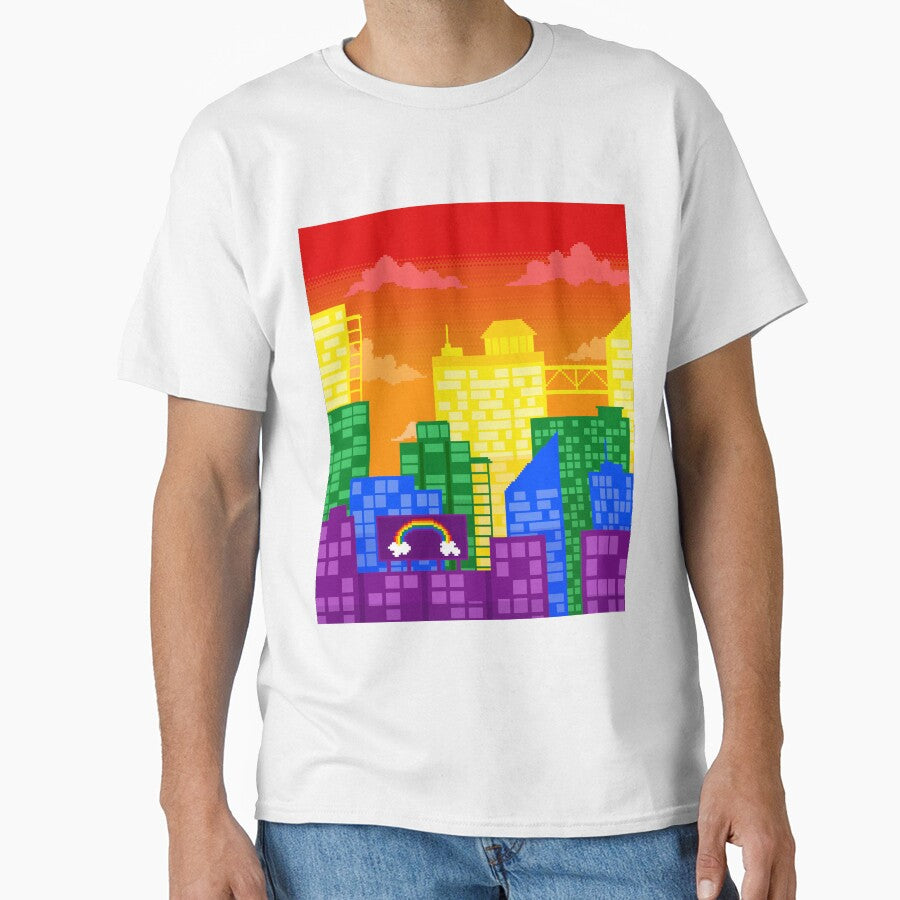 Pixel Gay Pride City by MetallicWings15 T-Shirts, Hoodie, Sweatshirt | BlankRebels.com (Image 1)