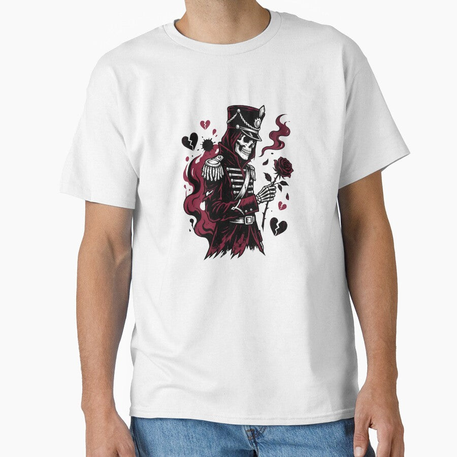 Gothic Skeleton Soldier – Dark Romantic Illustration with Rose MCR by W-C-Apparel T-Shirts, Hoodie, Sweatshirt (Image 1)