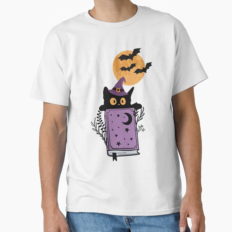 Halloween Cat T-Shirt, Spooky Black Cat Graphic Tee, Halloween Lovers by CreativeCanvas8