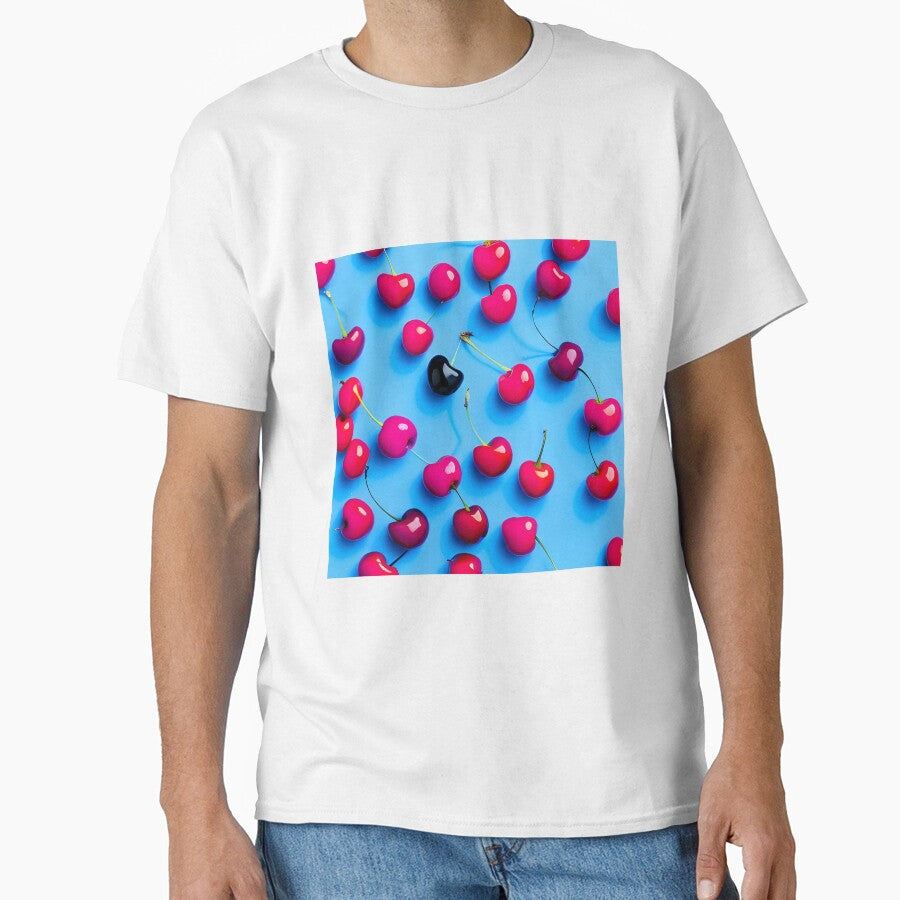 Red cherries on light blue background by imagenia T-Shirts, Hoodie, Sweatshirt | BlankRebels.com (Image 1)